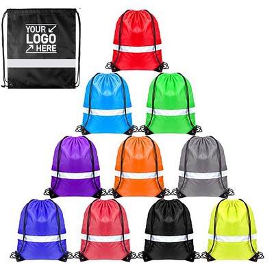 Reflective Drawstring Polyester Backpack (13" X 16")