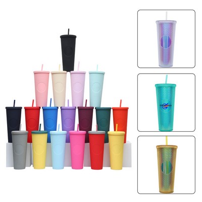 24 Oz Plastic Tumbler With Lid And Straw